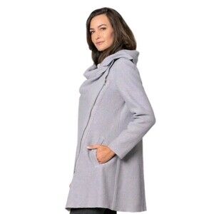 STELLA CARAKASI Far and Away Sz M Natural Lux Wool Blend Asymmetric Zip Up Coat